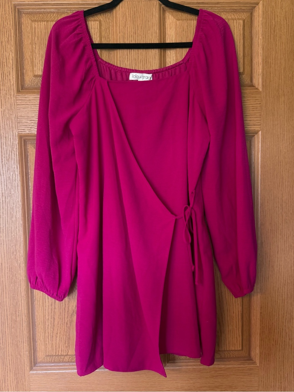Lola Grace Fuchsia Wrap-Style Long Sleeve Dress Size Small